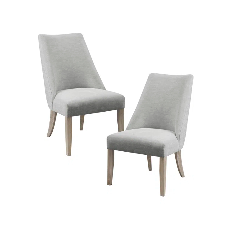 Martha Stewart Winfield Upholstered Dining Chairs – Curved Back, Distressed Wood Legs, Farmhouse Style