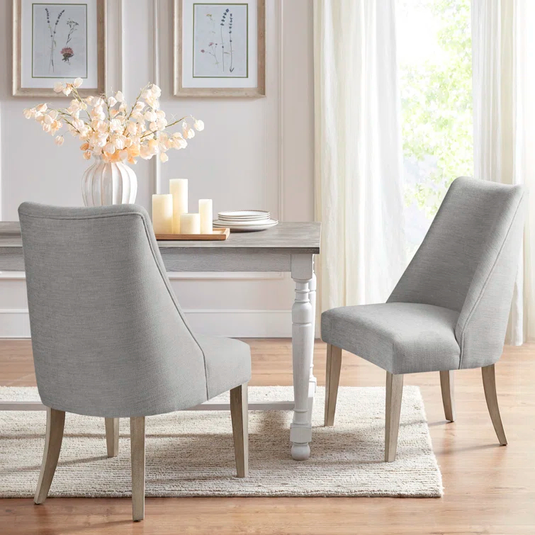 Martha Stewart Winfield Upholstered Dining Chairs – Curved Back, Distressed Wood Legs, Farmhouse Style