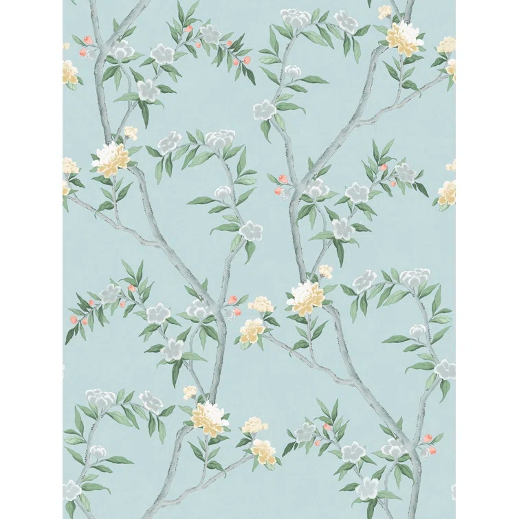 Spring Blossom Chinoiserie Floral Vine 33' L x 21" W Wallpaper Roll