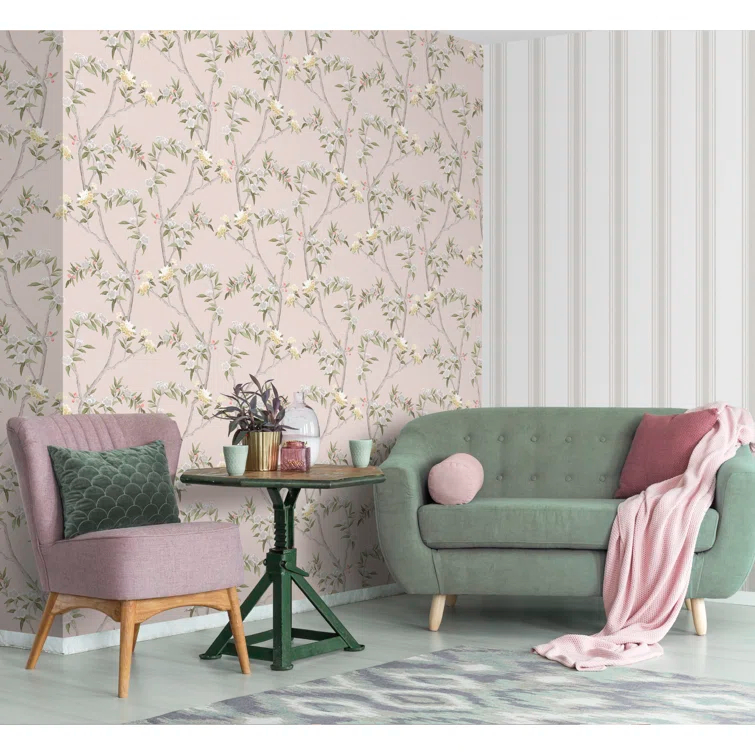 Spring Blossom Chinoiserie Floral Vine 33' L x 21" W Wallpaper Roll