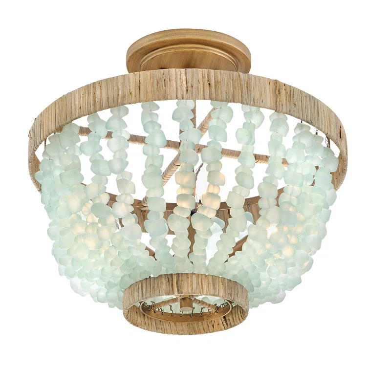 Dune Four-Light Hand-Strung Sea Glass Semi-Flush Mount Ceiling Light