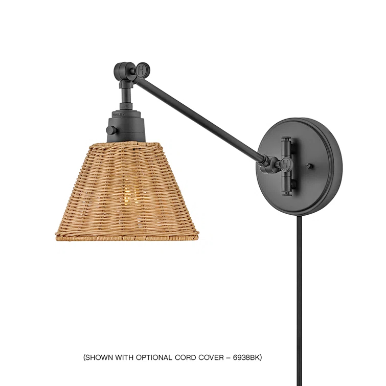 Lennon Plug-In Task Sconce - Black and Natural Rattan