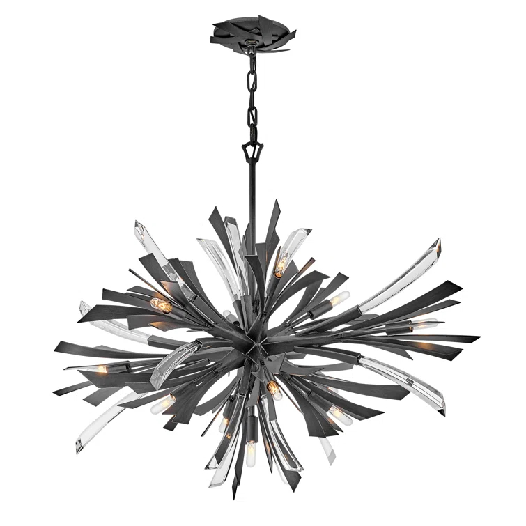 Fredrick Ramond Vida 36" Thirteen-Light Modern Horizontal Hanging Chandelier w/ Crystal Accents