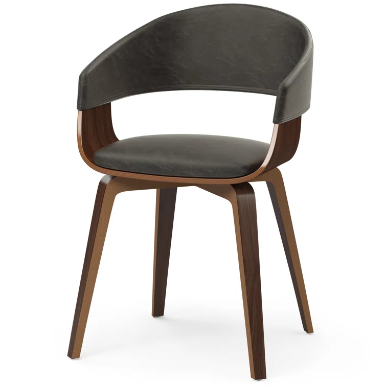 Simpli Home Lowell Bentwood Upholstered Dining Chair with Curved Backrest in Mid-Century Modern Style