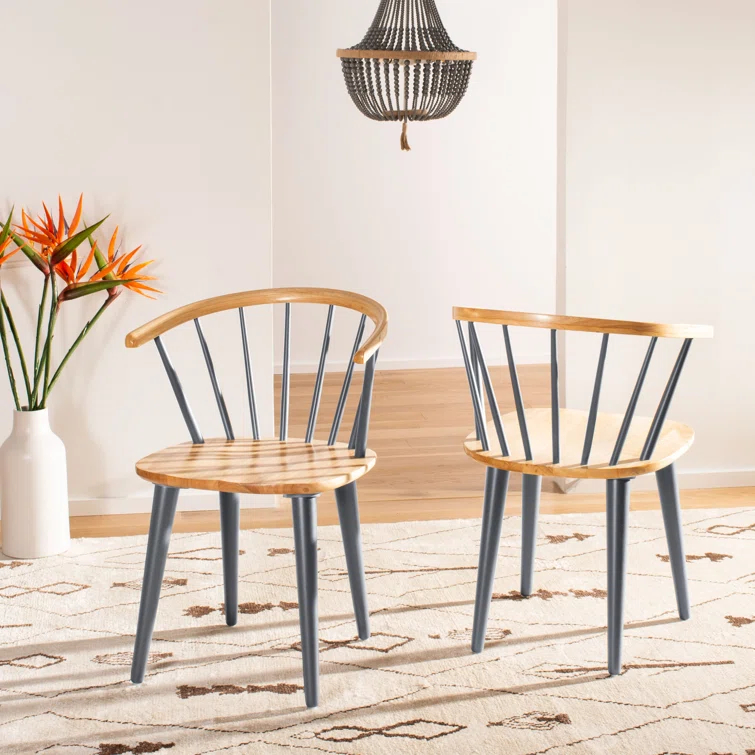 SAFAVIEH Blanchard Mid-Century Curved Spindle Side Chair, Natural/Grey