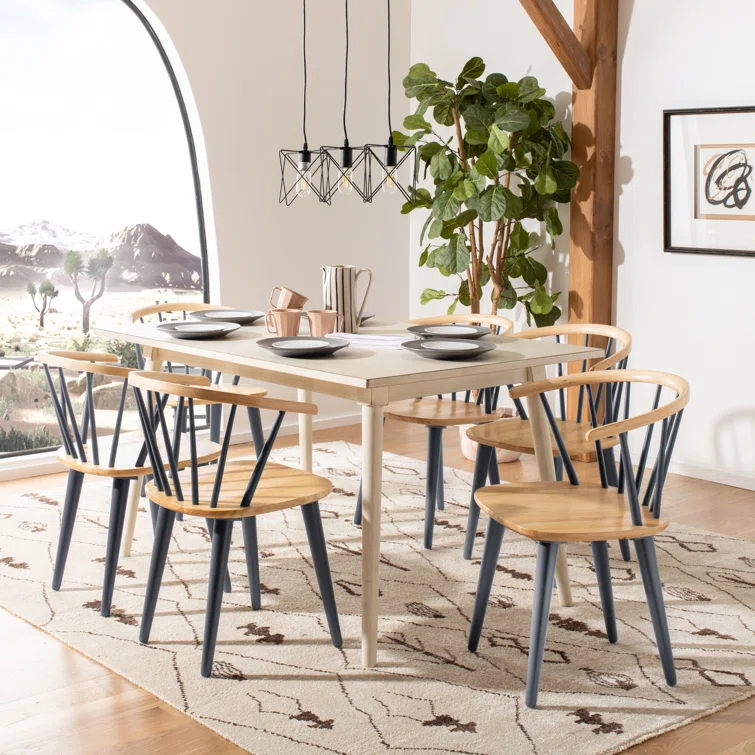 SAFAVIEH Blanchard Mid-Century Curved Spindle Side Chair, Natural/Grey