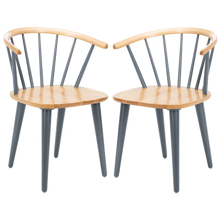 SAFAVIEH Blanchard Mid-Century Curved Spindle Side Chair, Natural/Grey
