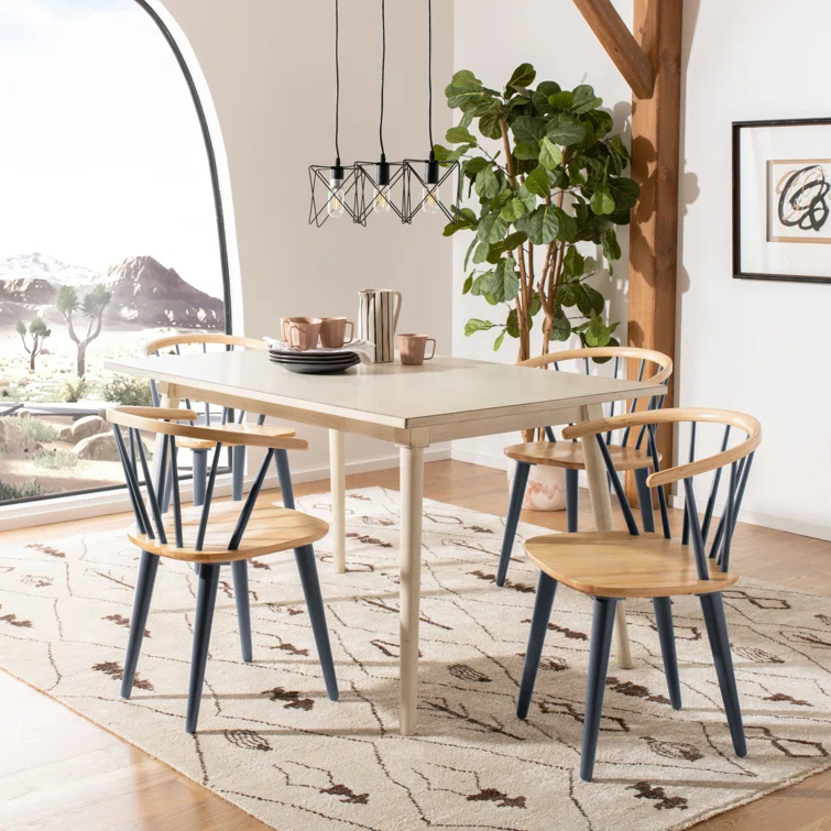 SAFAVIEH Blanchard Mid-Century Curved Spindle Side Chair, Natural/Grey