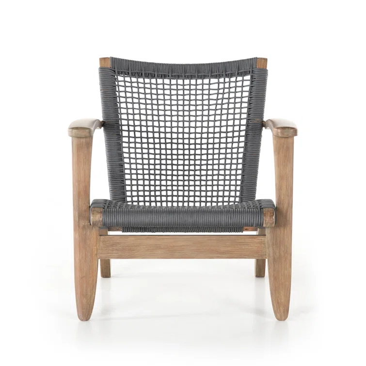 Gray and Natural Eucalyptus Outdoor Lounge Chair with Woven Seat