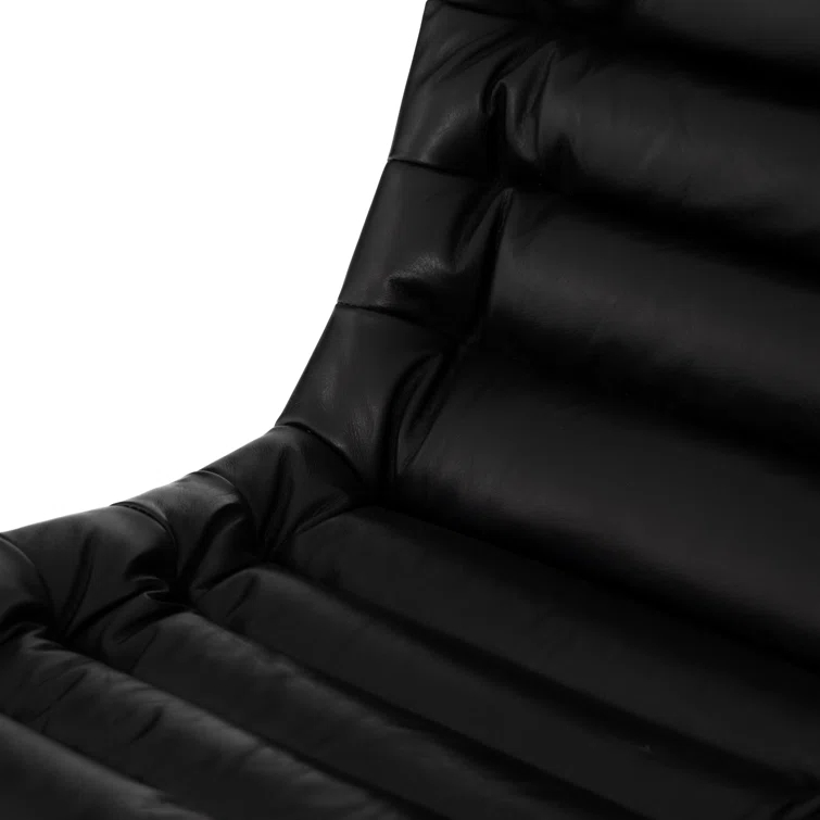 Black Leather Armless Swivel Task Chair with Wood Base