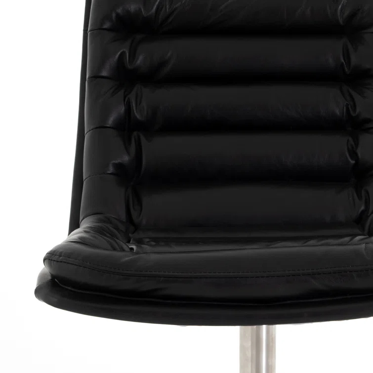 Black Leather Armless Swivel Task Chair with Wood Base