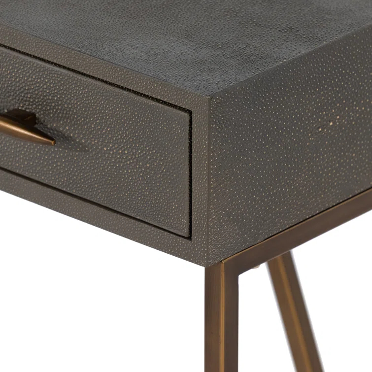 Gray Shagreen Writing Desk with Brass Iron Base and Drawers