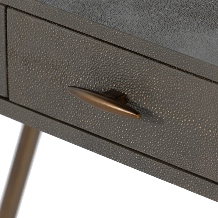 Gray Shagreen Writing Desk with Brass Iron Base and Drawers