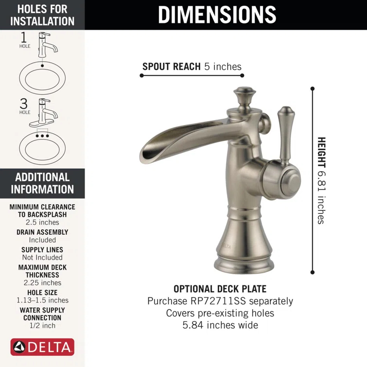 Cassidy™ Single Hole Bathroom Faucet with Drain Assembly