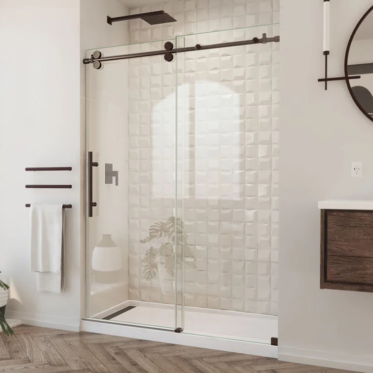 Enigma-XO 50" W x 76" H Sliding Frameless Shower Door with Clear Max™ Technology