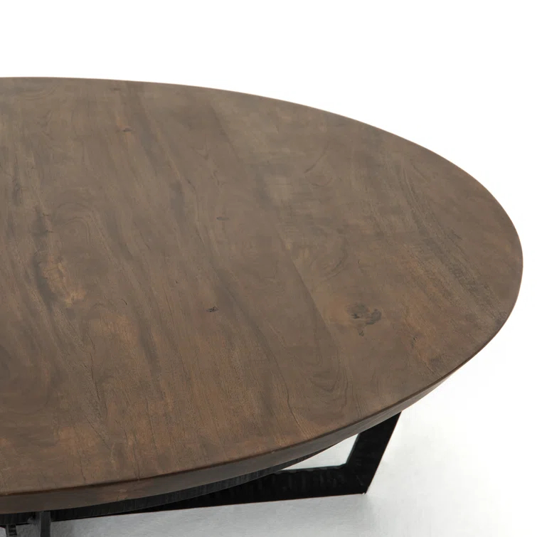 Felix Round Black and Brown Metal Coffee Table with Storage