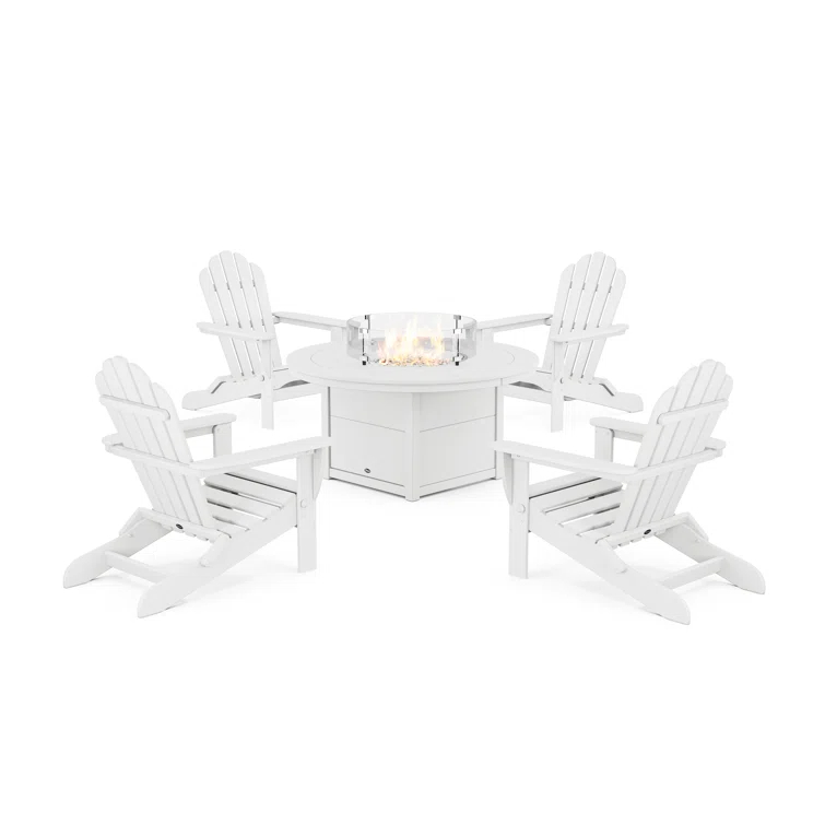 5-Piece Monterey Bay Folding Adirondack Conversation Set with Fire Pit Table