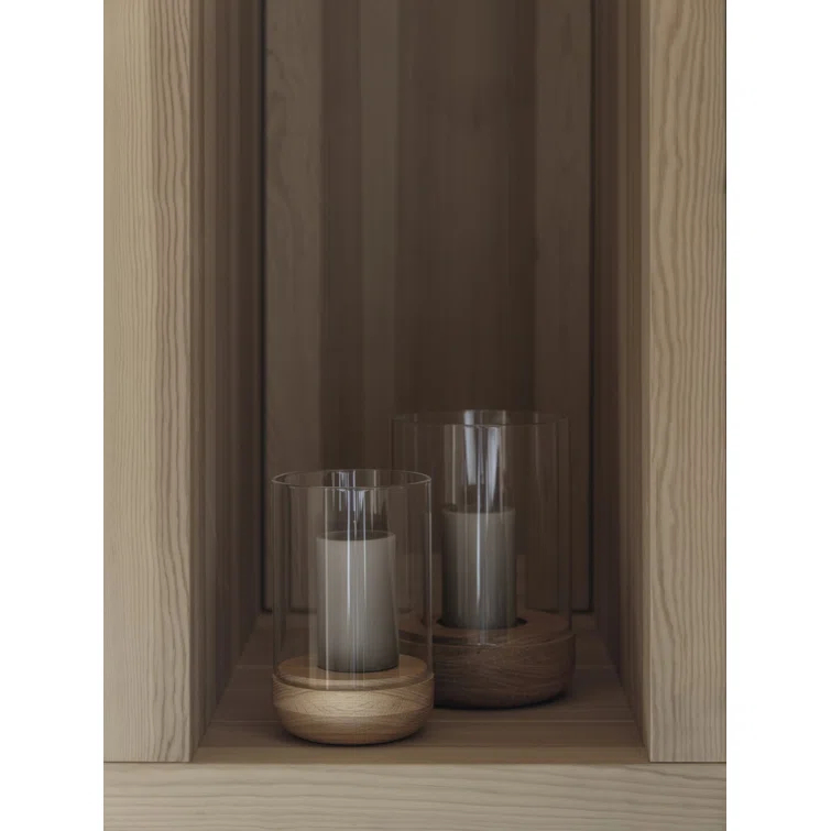 LANTO Hurricane Candle Holder With Wood Base