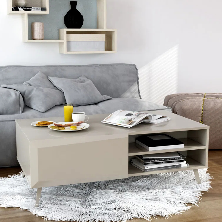 Home Living Room Modern Contemporary Altus 43" Coffee Table Gloss Grey