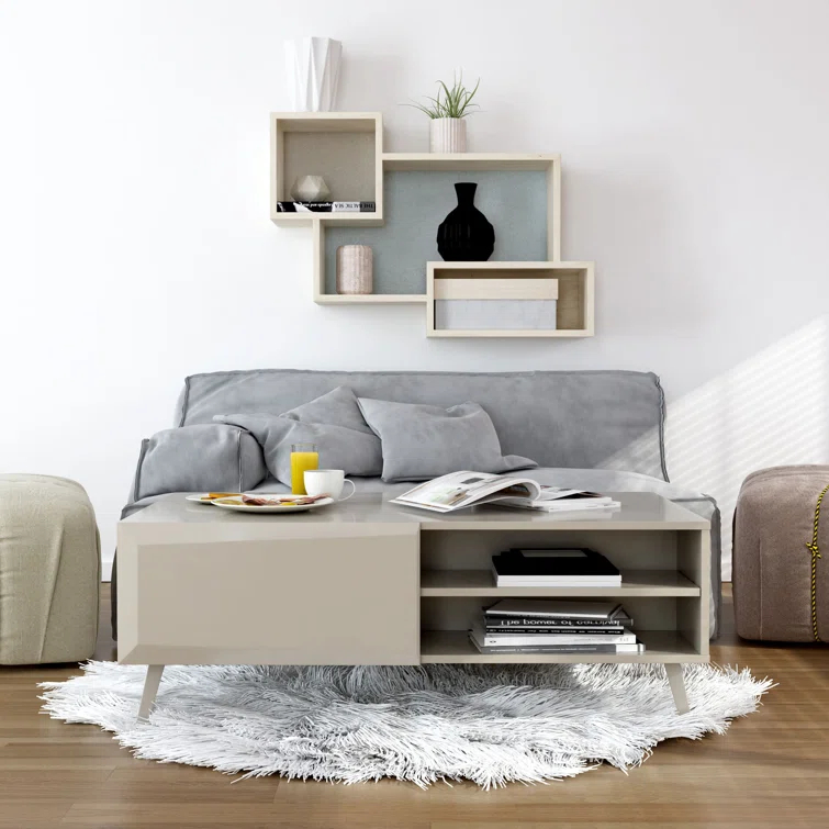 Home Living Room Modern Contemporary Altus 43" Coffee Table Gloss Grey