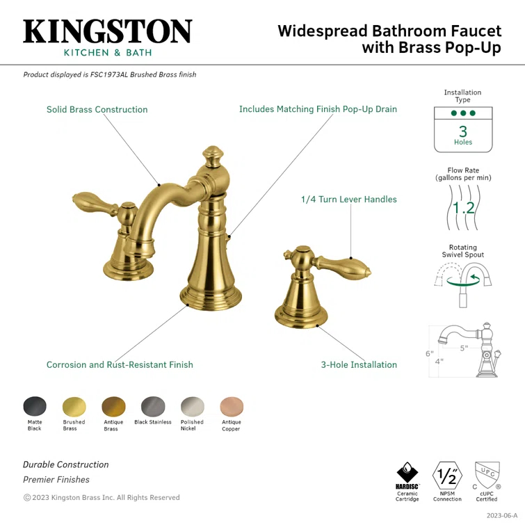 Fauceture FSC19733AL English Classic Widespread Bathroom Faucet, Antique Brass