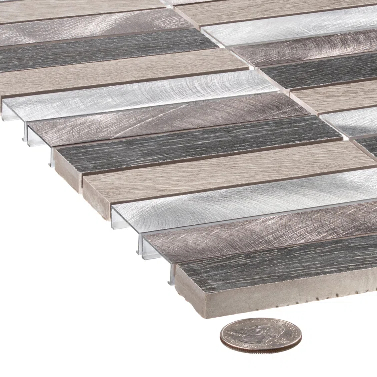 Chocolat-Stacked 1" x 4" Porcelain/Metal Grid Mosaic Kitchen Backsplash, Bathroom, Shower, Wall and Floor Tile