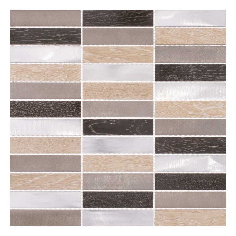 Chocolat-Stacked 1" x 4" Porcelain/Metal Grid Mosaic Kitchen Backsplash, Bathroom, Shower, Wall and Floor Tile
