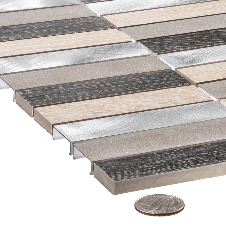Chocolat-Stacked 1" x 4" Porcelain/Metal Grid Mosaic Kitchen Backsplash, Bathroom, Shower, Wall and Floor Tile