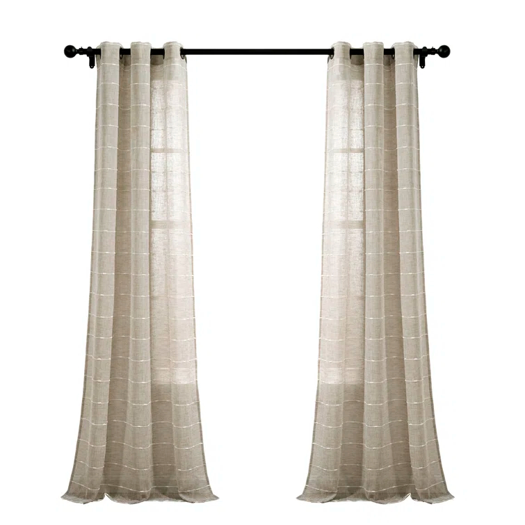Farmhouse Textured Sheer Polyester Sheer Curtain Pair (Set of 2)