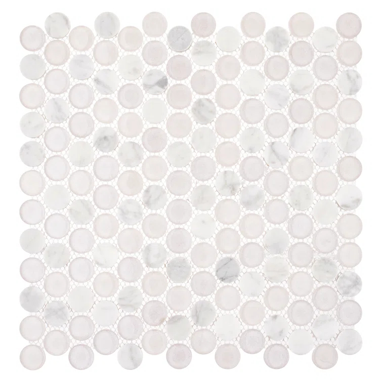 Space 3/4" Penny Round Glass & Natural Stone Mosaic Kitchen Backsplash, Bathroom, Shower, Wall and Floor Tile