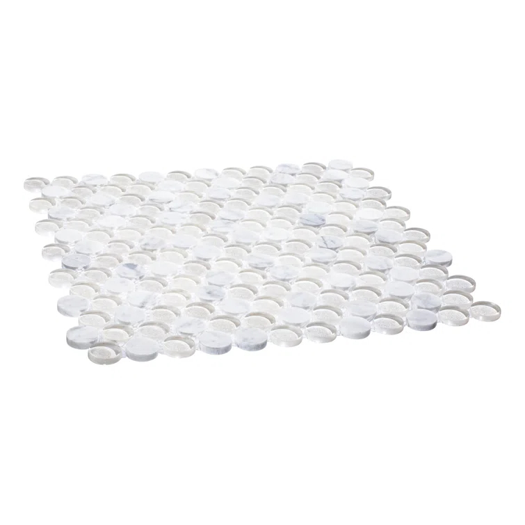 Space 3/4" Penny Round Glass & Natural Stone Mosaic Kitchen Backsplash, Bathroom, Shower, Wall and Floor Tile