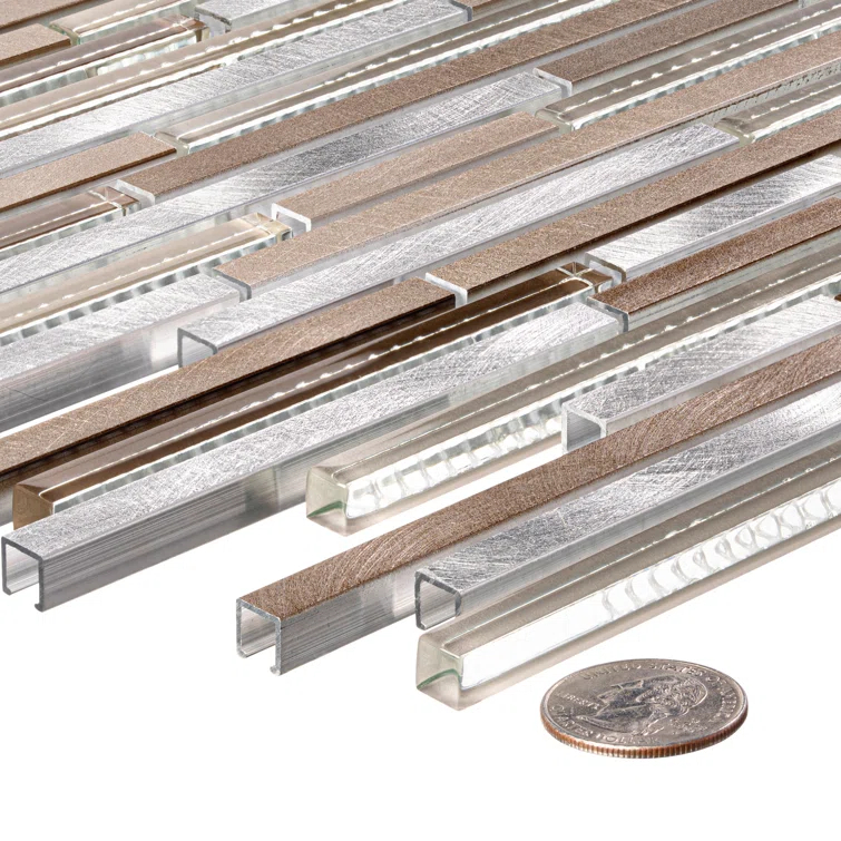 Klein- Bache Aluminum & Glass Random Brick Mosaic Wall Tile