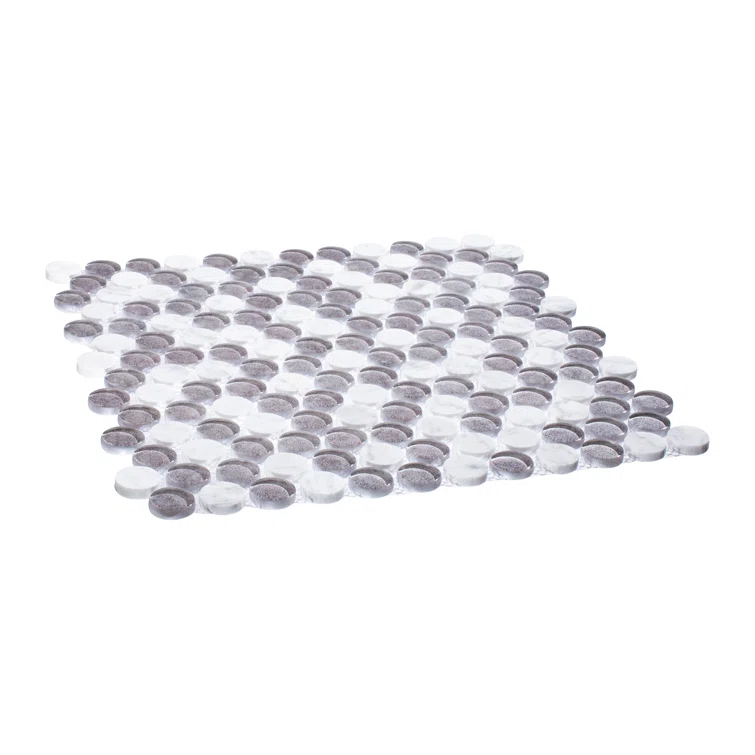 Space 3/4" Penny Round Glass & Natural Stone Mosaic Kitchen Backsplash, Bathroom, Shower, Wall and Floor Tile