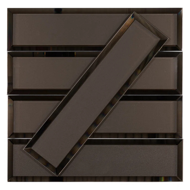 Vega 3" x 12" Beveled Glass Metal Look Subway Wall Tile