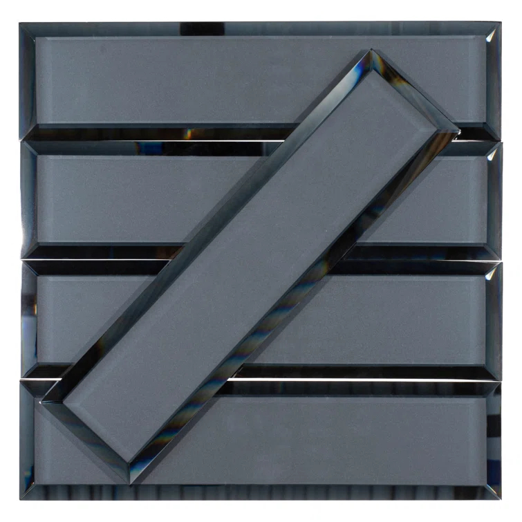 Vega 3" x 12" Beveled Glass Metal Look Subway Wall Tile