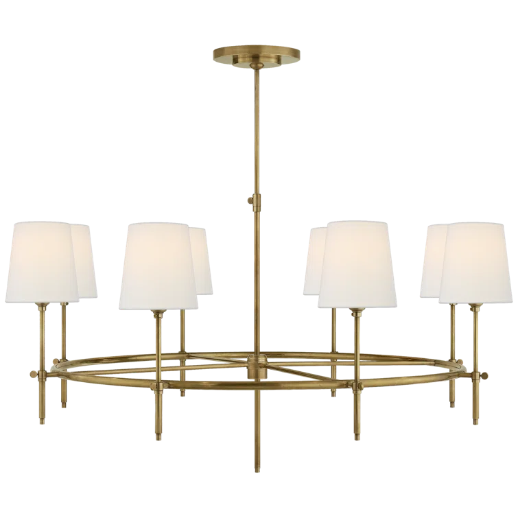 Hand-Rubbed Antique Brass 8-Light Chandelier with Fabric Shades