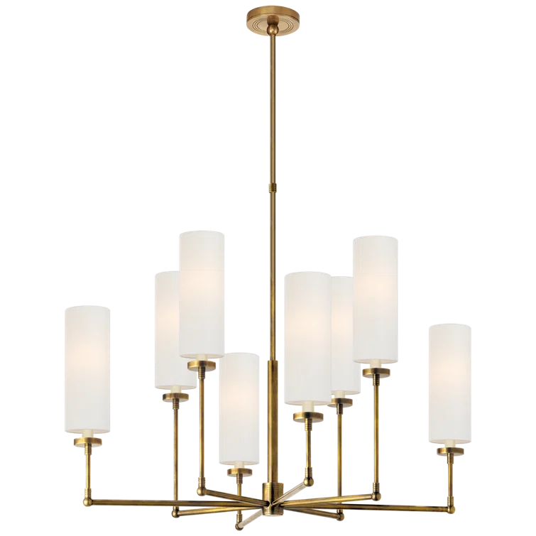 Antique Brass Crystal Candle Chandelier with Linen Shades