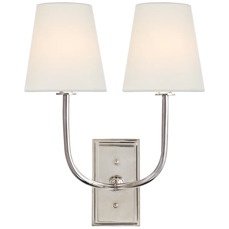 Polished Nickel Double Arm Fabric Shade Sconce