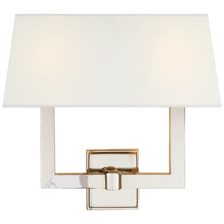 Polished Nickel Double Light Wall Sconce with Fabric Shade