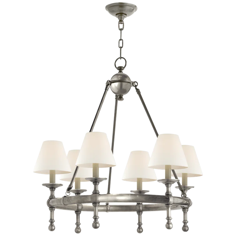 Hand-Rubbed Antique Brass 6-Light Mini Chandelier with Fabric Shades