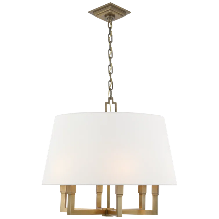 Hand-Rubbed Antique Brass and White Drum Chandelier