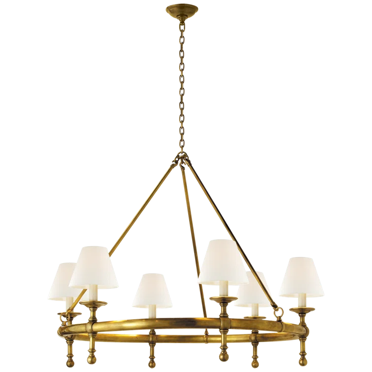 Hand-Rubbed Antique Brass 6-Light Chandelier with Fabric Shades