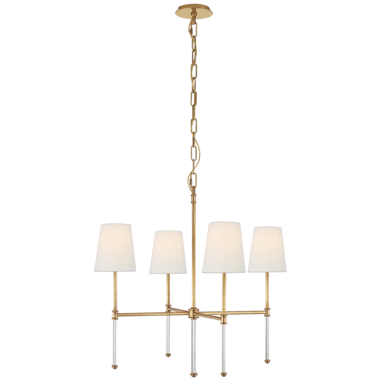 Hand-Rubbed Antique Brass and Crystal 4-Light Chandelier