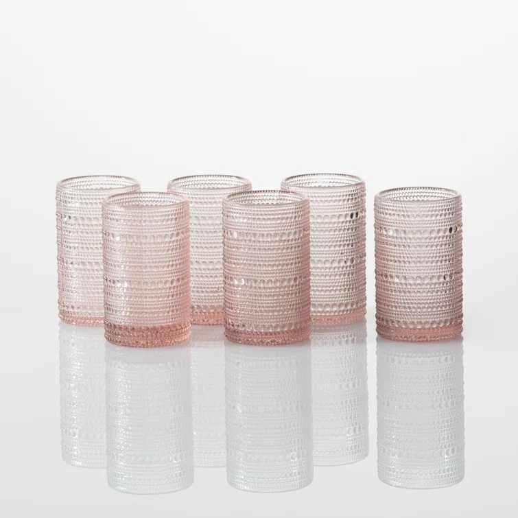 D&V By Fortessa Jupiter Iced Beverage Glass, 13 Ounce, Set of 6, Pink