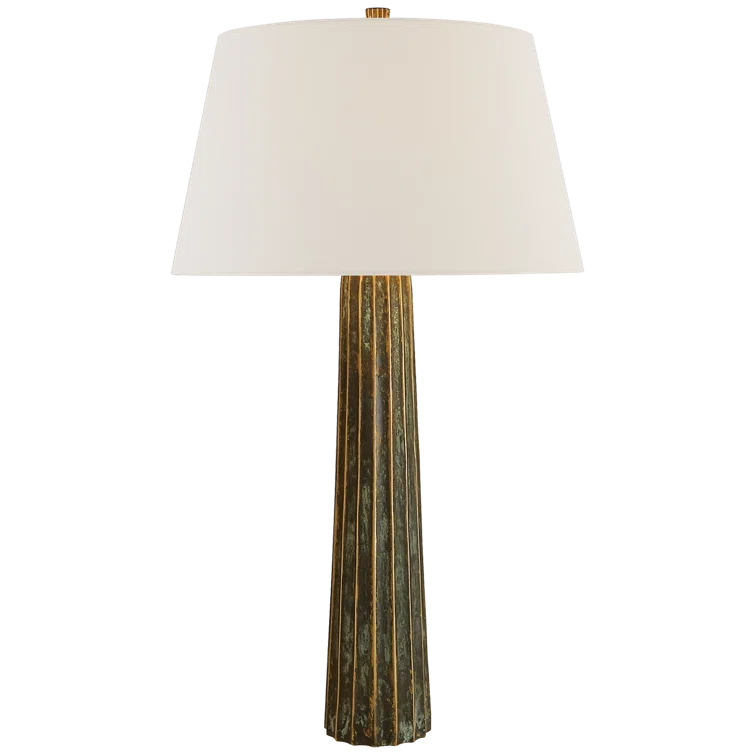 Edison Bronze Outdoor Fluted Table Lamp with Fabric Shade