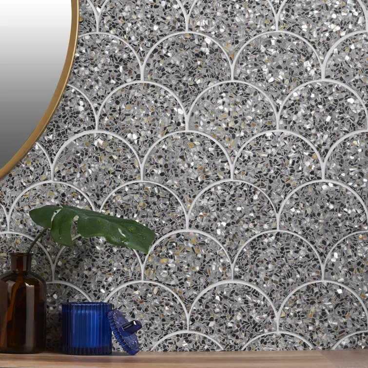 Shoal 5" Fishscale Terrazzo and Pearl Wall & Floor Mosaic Tile (0.74 Sq. Ft. / Sheet)