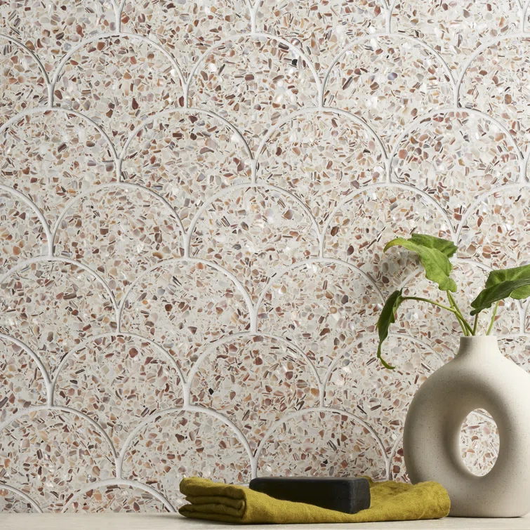 Shoal 5" Fishscale Terrazzo and Pearl Wall & Floor Mosaic Tile (0.74 Sq. Ft. / Sheet)