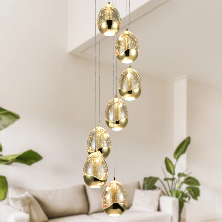 VONN Lighting Venezia 7-Light Pendant Height Adjustable ETL Certified LED Teardrop Chandelier, Globe Glass Shades