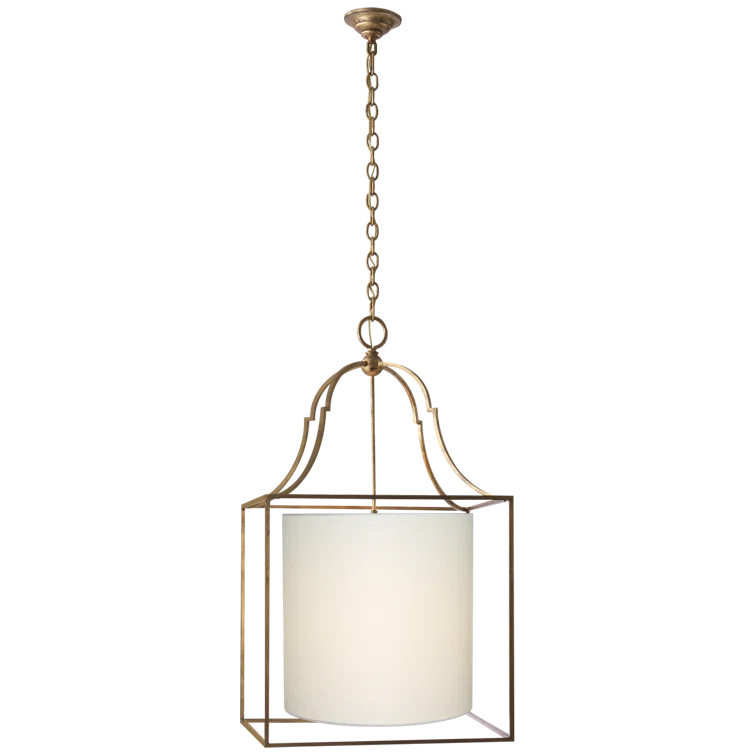 Gustavian Gilded Iron 3-Light Chandelier with Fabric Shade