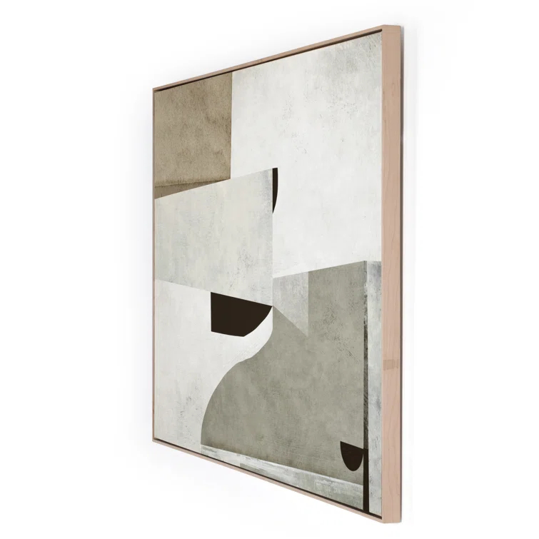 Large Abstract Canvas Art with Light Brown Floater Frame